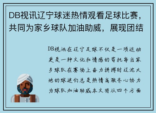 DB视讯辽宁球迷热情观看足球比赛，共同为家乡球队加油助威，展现团结精神